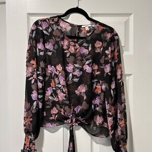 Bar III Black and Purple Floral Blouse